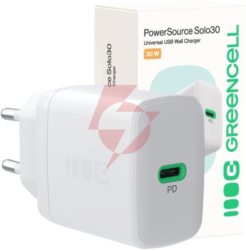 Ładowarka sieciowa greencell powersource solo30 30w 1xusb-c pd 3.0 qc 4.0+ biała