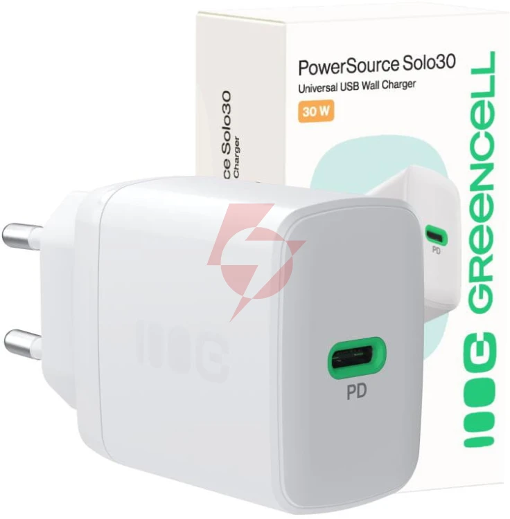 Ładowarka sieciowa greencell powersource solo30 30w 1xusb-c pd 3.0 qc 4.0+ biała