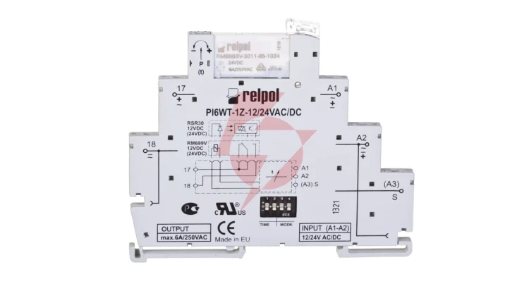 Przekaźnik czasowy wąskoprofilowy wielofunkcyjny 1Z 6A 1sek-10dni 24V AC/DC PIR6WT-1Z-24VAC/DC-R 857666