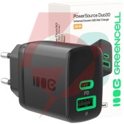Ładowarka sieciowa greencell powersource duo30 30w 1xusb-c 1xusb-a pd 3.0 qc 4.0+ czarna