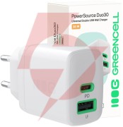 Ładowarka sieciowa greencell powersource duo30 30w 1xusb-c 1xusb-a pd 3.0 qc 4.0+ biała
