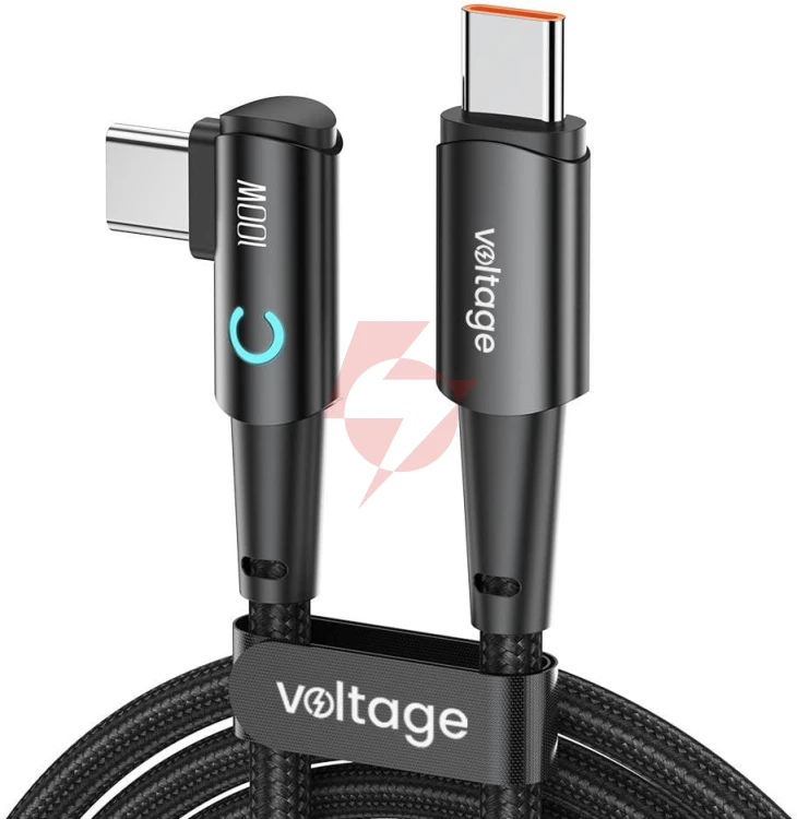 Kabel usb-c / usb-c kątowy voltage powerangle 100w pd 100cm czarny