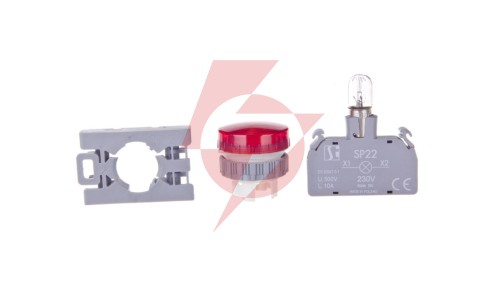 Lampka sygnalizacyjna 22mm czerwona 230V AC SP22-LC-230-BA9S.