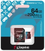 Karta pamięci microsd 64gb kingston canvasgo! plus 200mb/s a2 u3 v30 + adapter