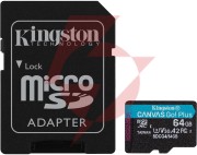Karta pamięci microsd 64gb kingston canvasgo! plus 200mb/s a2 u3 v30 + adapter