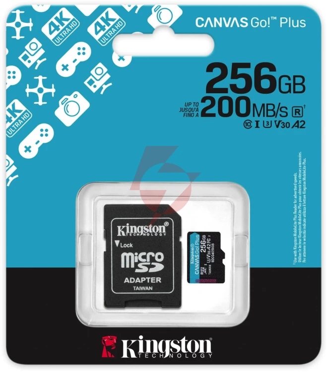 Karta pamięci microsd 256gb kingston canvasgo! plus 200mb/s a2 u3 v30 + adapter