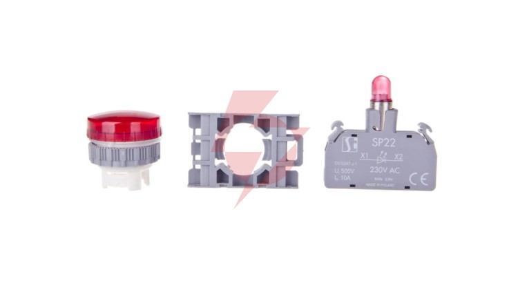 Lampka sygnalizacyjna 22mm czerwona 230V AC SP22-LC-230-LEDAC