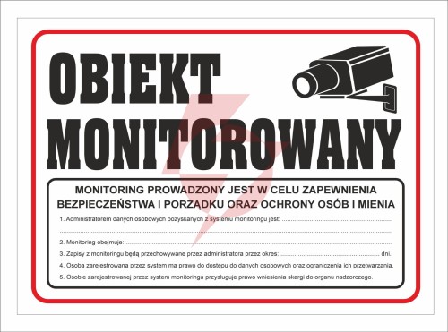 Tabliczka pcv obiekt monitorowany z rodo 35x25 cm