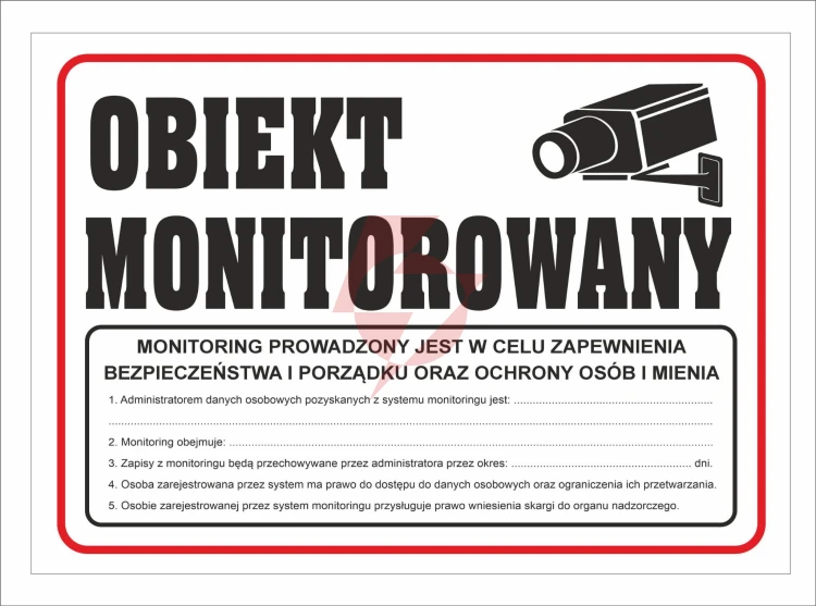 Tabliczka pcv obiekt monitorowany z rodo 35x25 cm