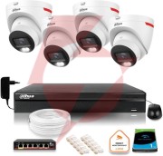 Zestaw monitoringu ip dahua 4 kamery zewnętrzne wizcolor 2k 30m