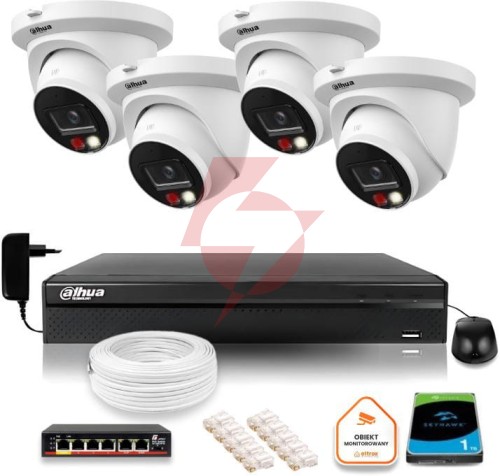 Zestaw monitoringu ip dahua 8mpx 4k 4 kamery ipc-hdw2849tm-s-il z dyskiem