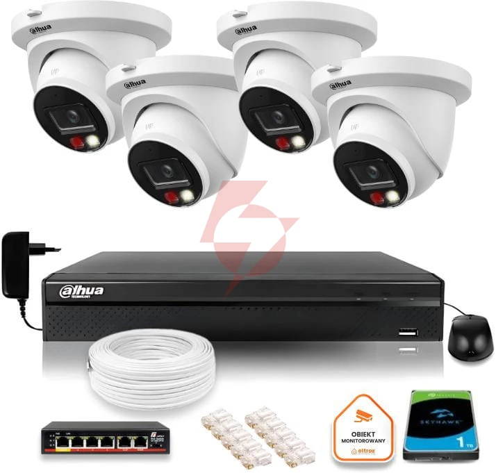 Zestaw monitoringu ip dahua 8mpx 4k 4 kamery ipc-hdw2849tm-s-il z dyskiem