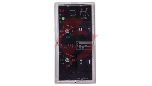 Przekaźnik czasowy 2P 5A 0,001sek-99h 220-230V AC/DC praca cykliczna,(start od załączenia na nastawiony czas) RTX-171 220/230