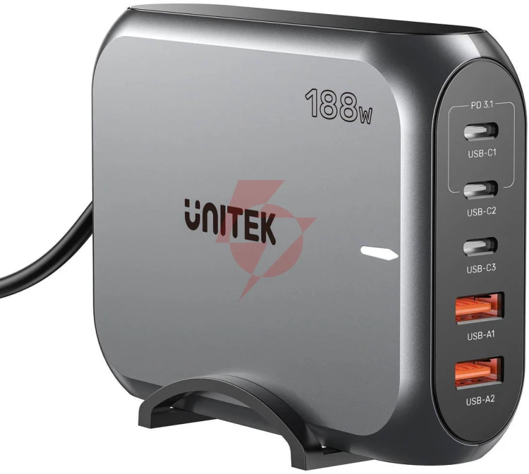 Ładowarka sieciowa unitek 2xusb-a 3xusb-c gan 188w