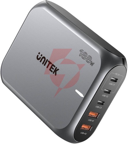 Ładowarka sieciowa unitek 2xusb-a 3xusb-c gan 188w