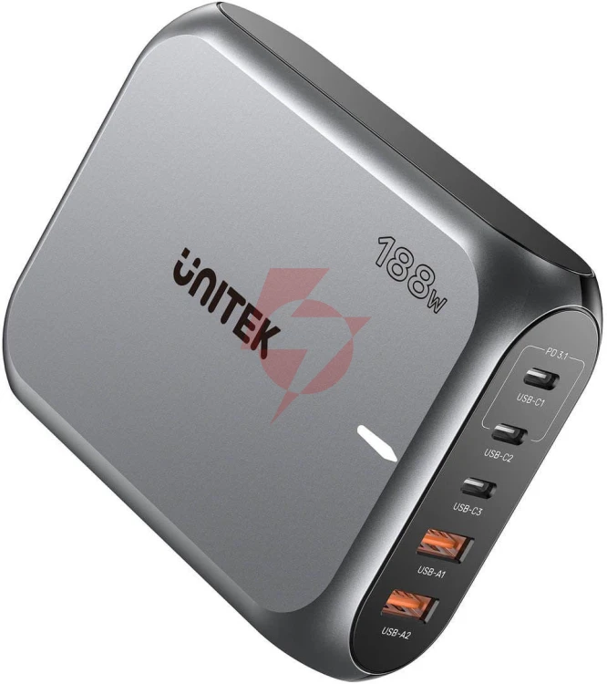 Ładowarka sieciowa unitek 2xusb-a 3xusb-c gan 188w