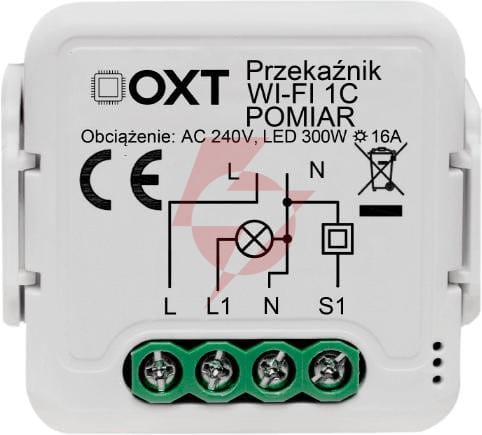 Moduł oxt przekaźnik 1 obwód pomiar 16a wifi tuya t220p