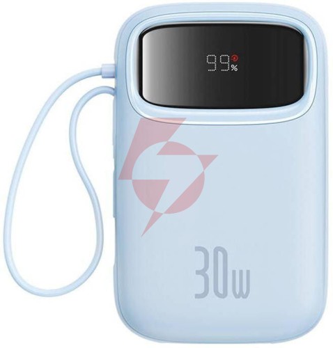 Powerbank baseus qpow 2 10000mah 30w z 2 wbudowanymi kablami usb-c - niebieski