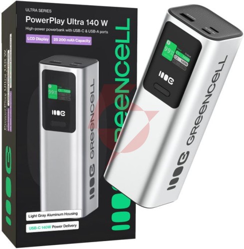 Powerbank greencell powerplay ultra 25200mah szybkie ładowanie 140w 2x usb-c pd 1x usb-a