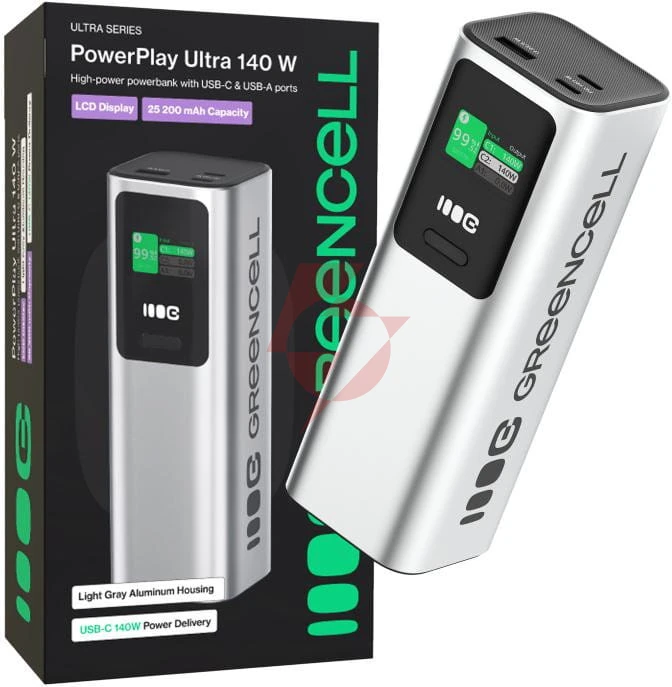Powerbank greencell powerplay ultra 25200mah szybkie ładowanie 140w 2x usb-c pd 1x usb-a