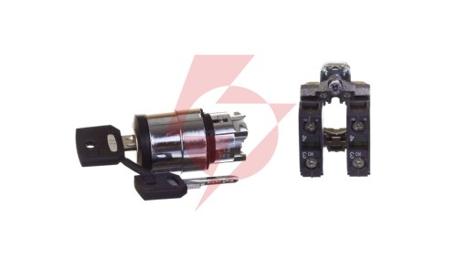 Przełącznik 3 położeniowy klucz 22mm czarny 2Z bez samopowrotu XB4BG33