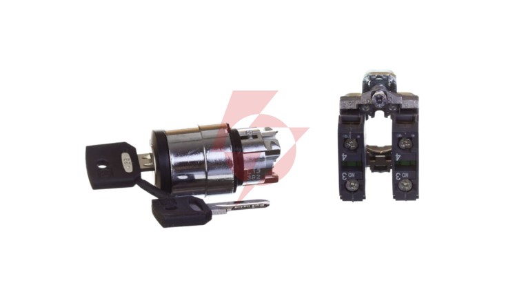 Przełącznik 3 położeniowy klucz 22mm czarny 2Z bez samopowrotu XB4BG33