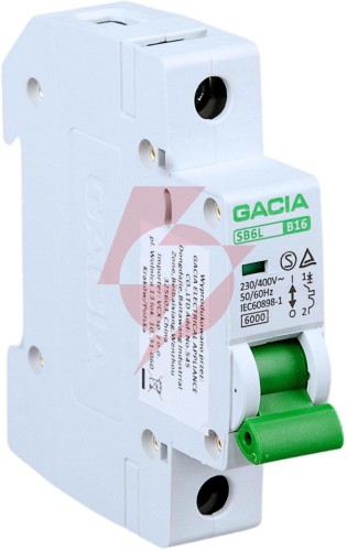 Wyłącznik nadmiarowoprądowy,6ka,b,1-pole,10a gacia sb6l b 1p 10a