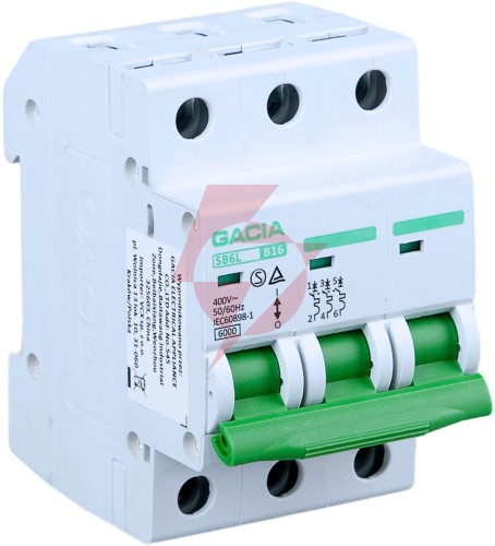 Wyłącznik nadmiarowoprądowy,6ka,b,3-pola,6a gacia sb6l b 3p 6a