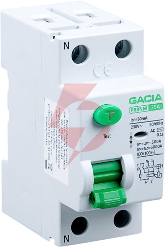 Wyłącznik różnicowoprądowy 6ka 2p 25a 30ma typ: ac gacia pr8nm 2p 25a 30ma ac