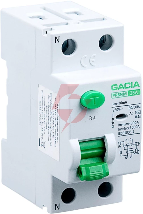 Wyłącznik różnicowoprądowy 6ka 2p 25a 30ma typ: ac gacia pr8nm 2p 25a 30ma ac