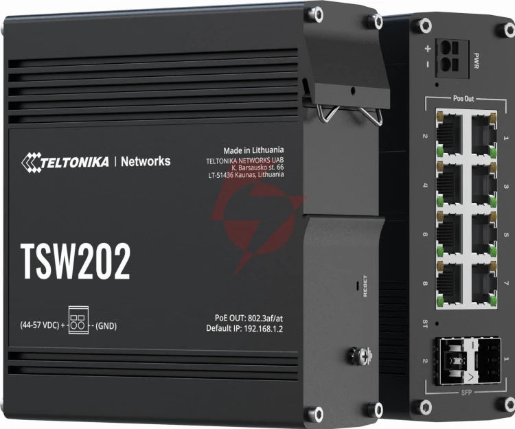 Teltonika tsw202 switch przemysłowy zarządzalny 8xfe 2xsfp poe+ (tsw202000000) din