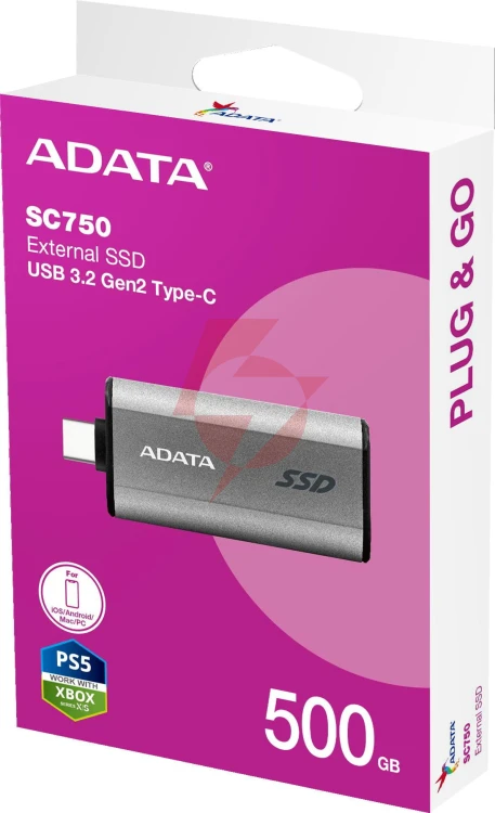 Adata zewnętrzny dysk ssd sc750 500gb usb3.2c 1050/1000 mb/s