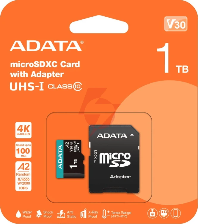 Adata karta pamięci microsd premier pro 1tb uhs1 u3 v30 100/85 mb/s + adapter