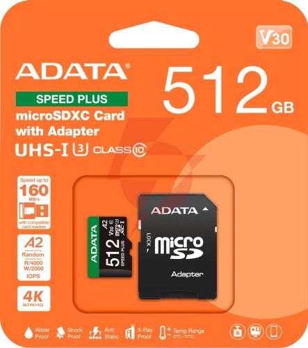 Adata karta pamięci microsd speed plus 512gb uhs1 u3 v30 a2 180/160 mb/s