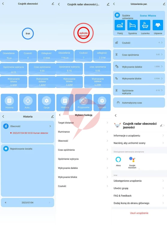 Oxt czujnik radar obecności jasności 230v wifi tuya t150