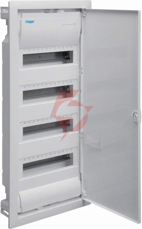 Rozdzielnica podtynkowa z drzwiami metal., 4 rzędy, 48 mod, ip30, qc, hager volta vu48at