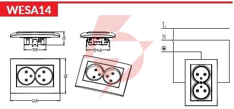 Gniazdo podwójne vcx wesa lc 14 biały