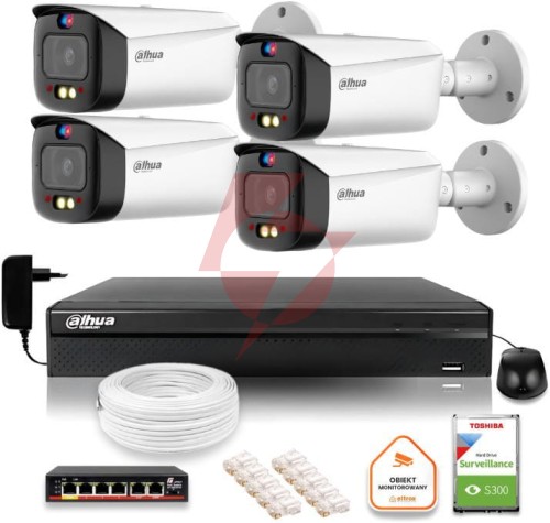 Zestaw monitoringu ip dahua tioc 8mpx 4k 4 kamery tubowe nvr z dyskiem