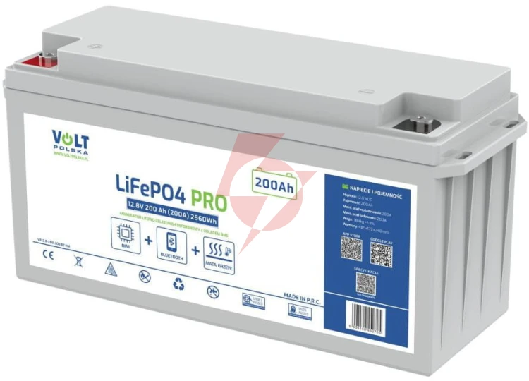 Akumulator volt polska lifepo4 12,8v 200 ah (200a) + bms + bluetooth + mata