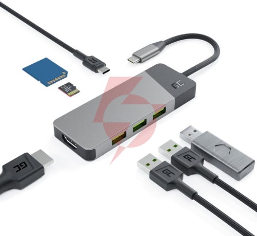 Hub usb 7w1 green cell connect 3x usb-a 3.1 hdmi  4k 60hz 1x usb-c pd 85w