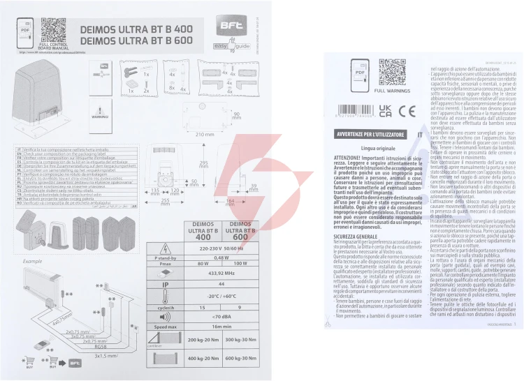 Zestaw bft deimos ultra bt b600 int kit do 600kg bram przesuwnych