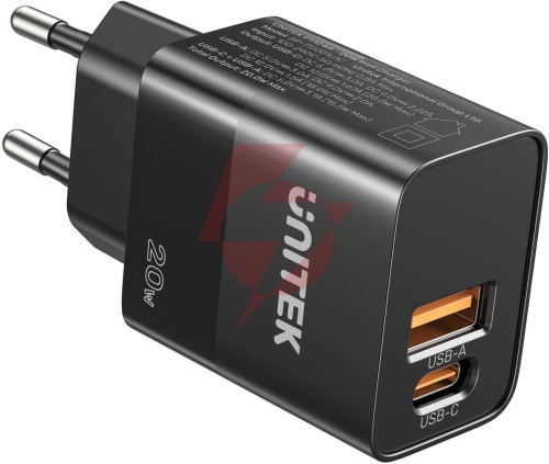 Ładowarka sieciowa unitek 20w czarna (1x usb-a, 1x usb-c)