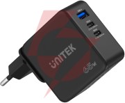 Ładowarka sieciowa unitek 65w gan quick charge (2x usb-c pd + usb-a)