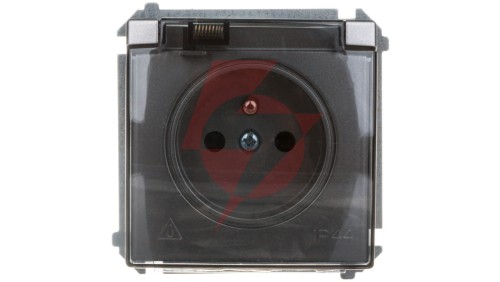 Simon Basic Gniazdo bryzgoszczelne z/u IP44 z przesłoną torów i klapką stal inox BMGZ1Bz.01/21a