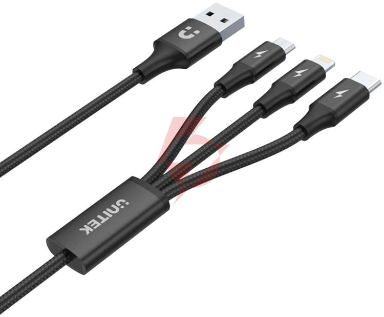 Unitek przewód ładujący usb 3 w 1 czarny