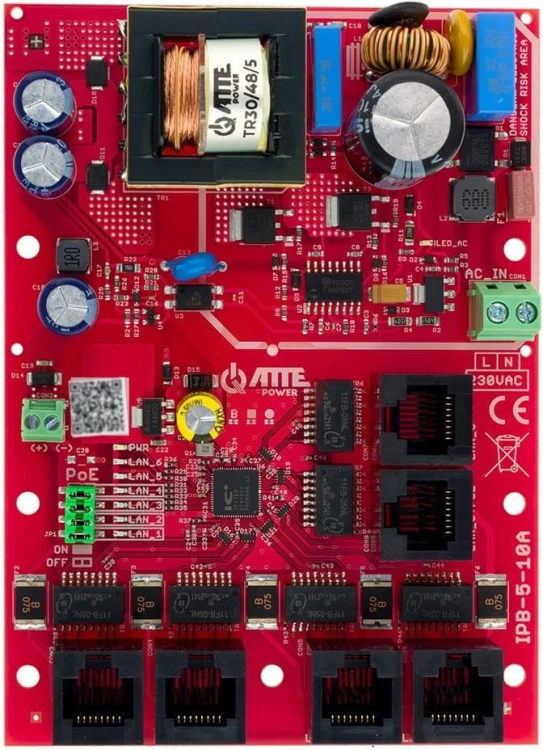 Switch poe 6 portowy ze zintegrowanym zasilaczem atte ipb-5-10a-of