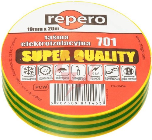 Taśma izolacyjna repero 701 żółto-zielona 19mmx20m
