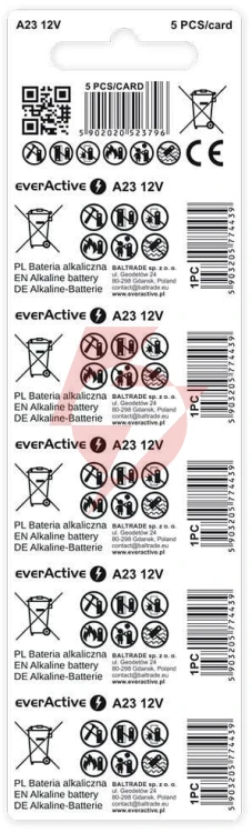 Bateria 23a / a23 / lrv08 everactive 12v (blister 5 szt.)