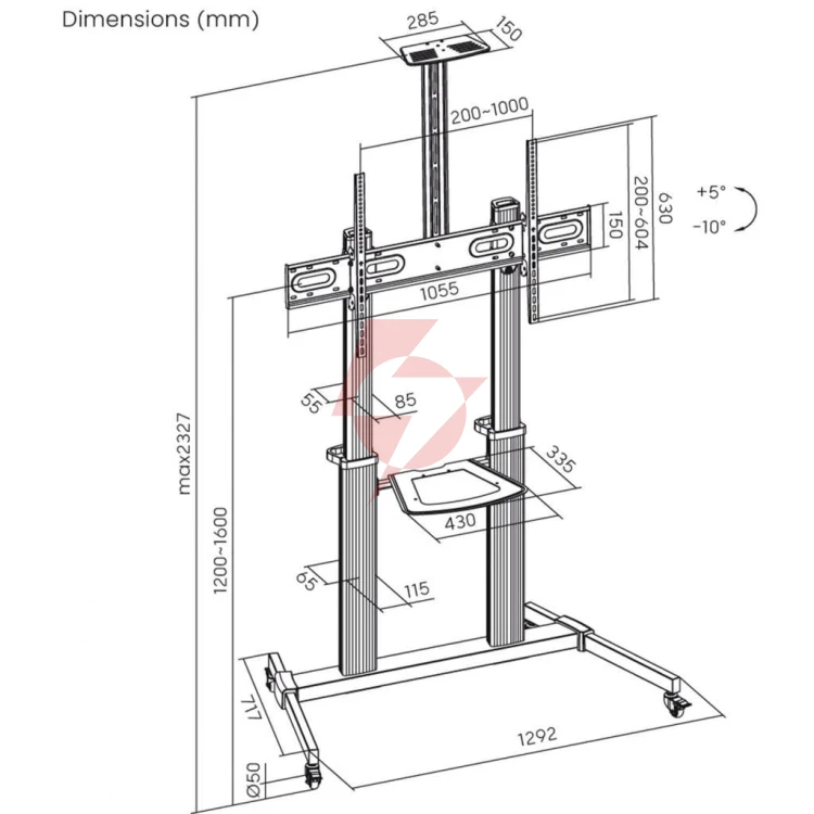 Mobilny stojak+uchwyt do tv 60-100″ 100kg s-15-al art vesa max 1000×600 heavy duty