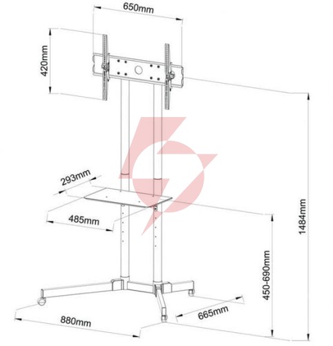 Stolik/wózek na kółkach+uchwyt do tv 30-65" 60 kg s-08a art